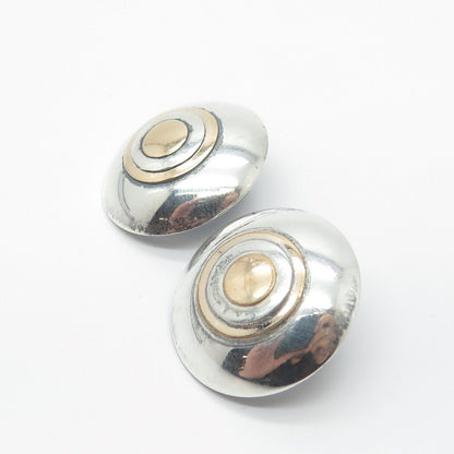 925 Sterling Silver 2-Tone Vintage Hemisphere Earrings