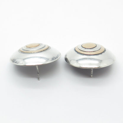 925 Sterling Silver 2-Tone Vintage Hemisphere Earrings