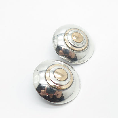 925 Sterling Silver 2-Tone Vintage Hemisphere Earrings