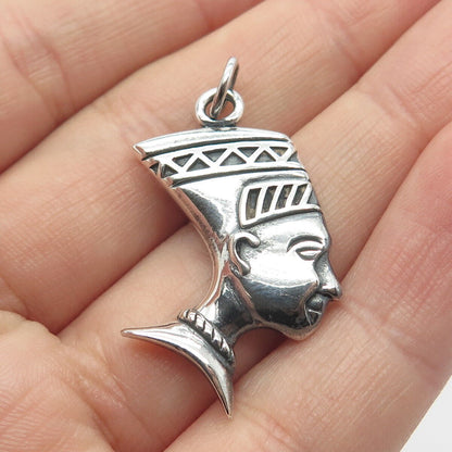 925 Sterling Silver Vintage Pharaoh Nefertiti Egyptian Theme Charm Pendant