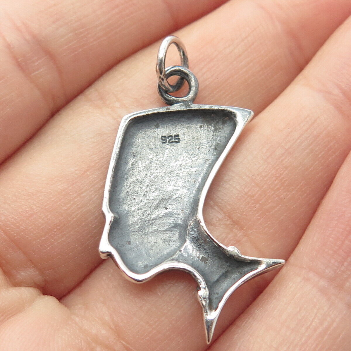 925 Sterling Silver Vintage Pharaoh Nefertiti Egyptian Theme Charm Pendant