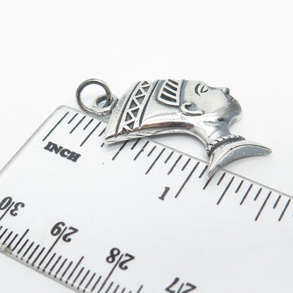 925 Sterling Silver Vintage Pharaoh Nefertiti Egyptian Theme Charm Pendant