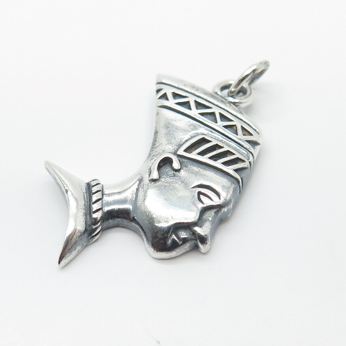 925 Sterling Silver Vintage Pharaoh Nefertiti Egyptian Theme Charm Pendant