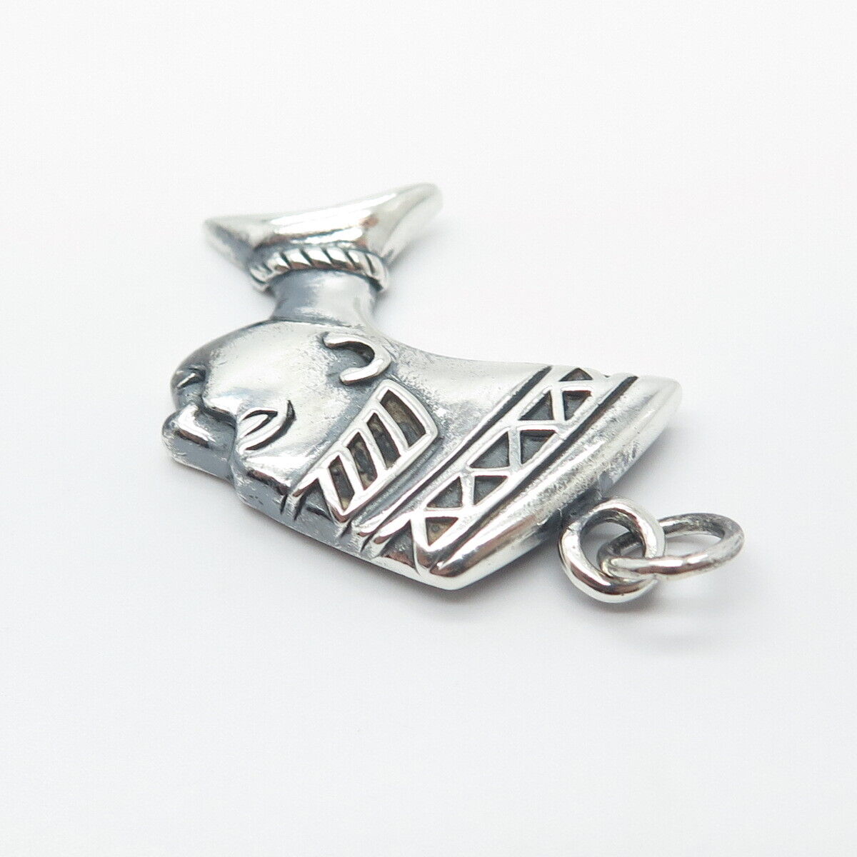 925 Sterling Silver Vintage Pharaoh Nefertiti Egyptian Theme Charm Pendant