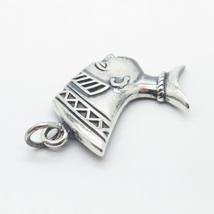 925 Sterling Silver Vintage Pharaoh Nefertiti Egyptian Theme Charm Pendant