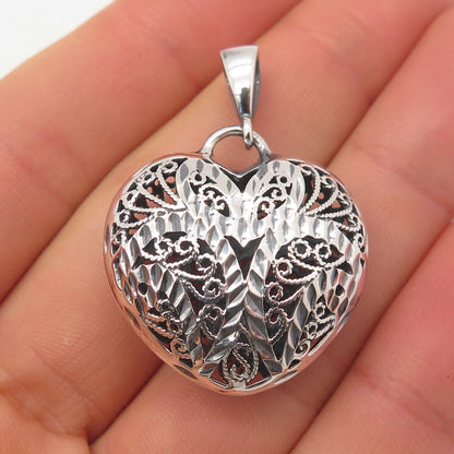 925 Sterling Silver Vintage Ornate Hollow Heart Pendant