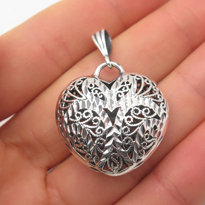 925 Sterling Silver Vintage Ornate Hollow Heart Pendant