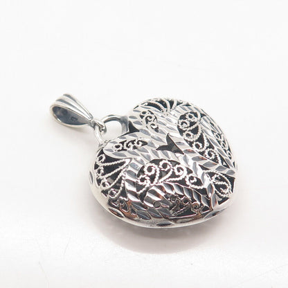 925 Sterling Silver Vintage Ornate Hollow Heart Pendant