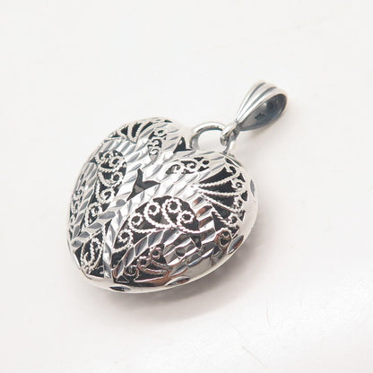 925 Sterling Silver Vintage Ornate Hollow Heart Pendant