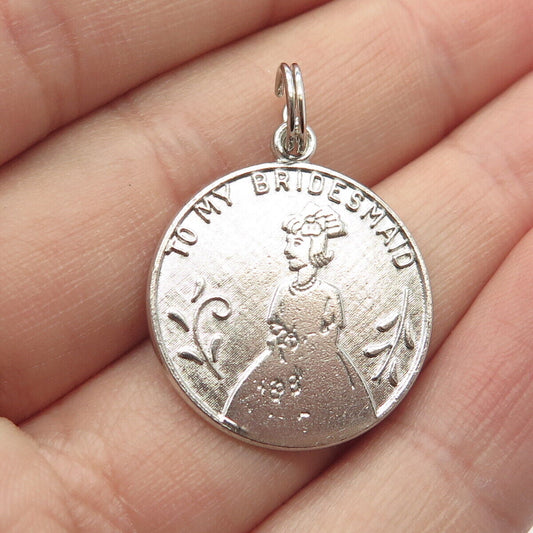 925 Sterling Silver Vintage Wells “To My Bridesmaid” Round Pendant