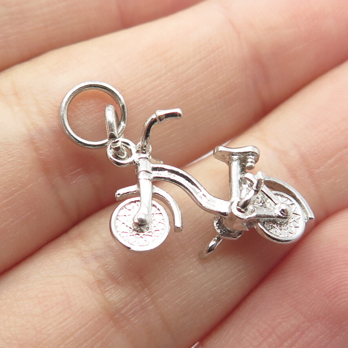 925 Sterling Silver Vintage Bicycle 3D Pendant