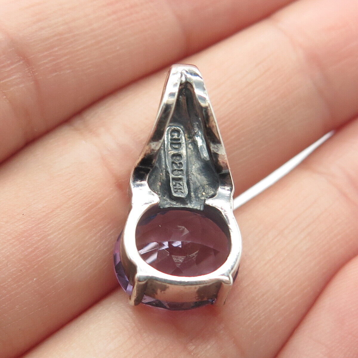 925 Sterling Silver / 14K Gold Vintage Real Amethyst Gemstone Slide Pendant