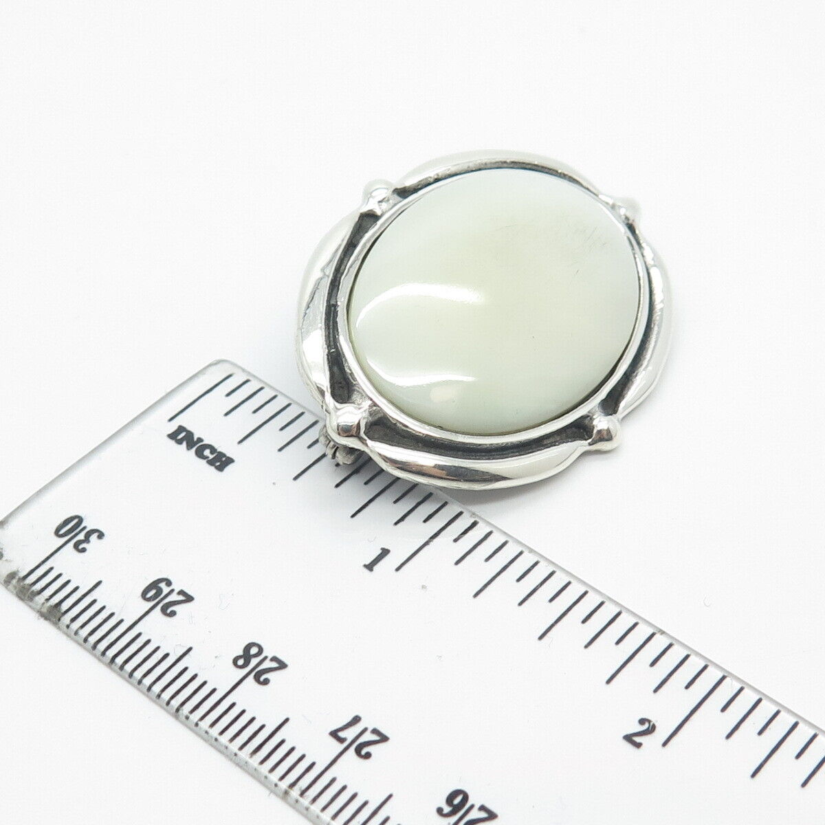 925 Sterling Silver Vintage Real Mother-of-Pearl Oval Pin Brooch / Pendant