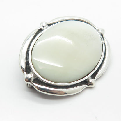 925 Sterling Silver Vintage Real Mother-of-Pearl Oval Pin Brooch / Pendant