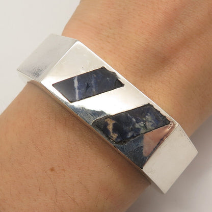 925 Sterling Silver Vintage Mexico Taxco Real Sodalite Gem Cuff Bracelet 6.25"