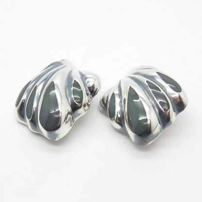 925 Sterling Silver Vintage Mexico Real Grey Onyx Gemstone Clip On Earrings