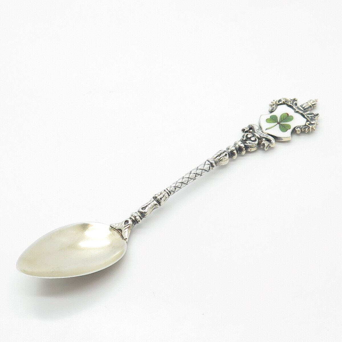 800 Silver Antique Colorful Enamel Clover Spoon