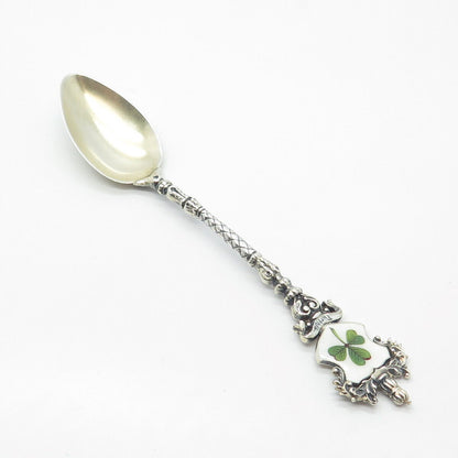 800 Silver Antique Colorful Enamel Clover Spoon