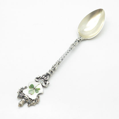 800 Silver Antique Colorful Enamel Clover Spoon