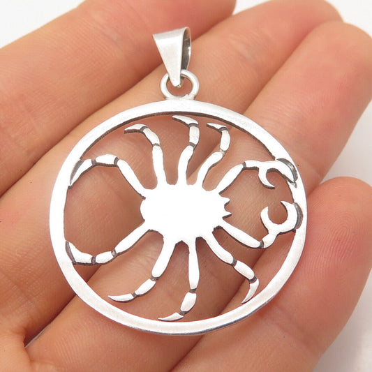 925 Sterling Silver Vintage Mexico "Cancer" Zodiac Sign Round Pendant