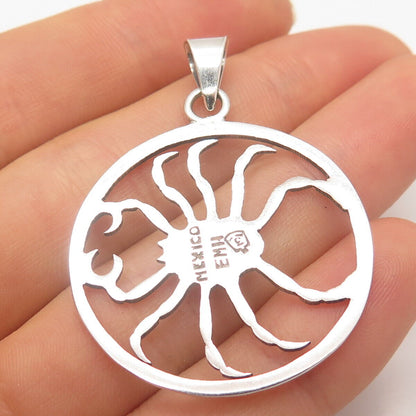 925 Sterling Silver Vintage Mexico "Cancer" Zodiac Sign Round Pendant