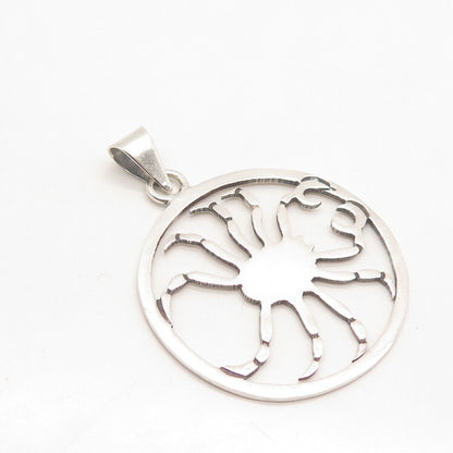 925 Sterling Silver Vintage Mexico "Cancer" Zodiac Sign Round Pendant