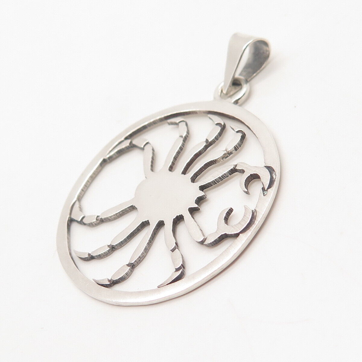 925 Sterling Silver Vintage Mexico "Cancer" Zodiac Sign Round Pendant