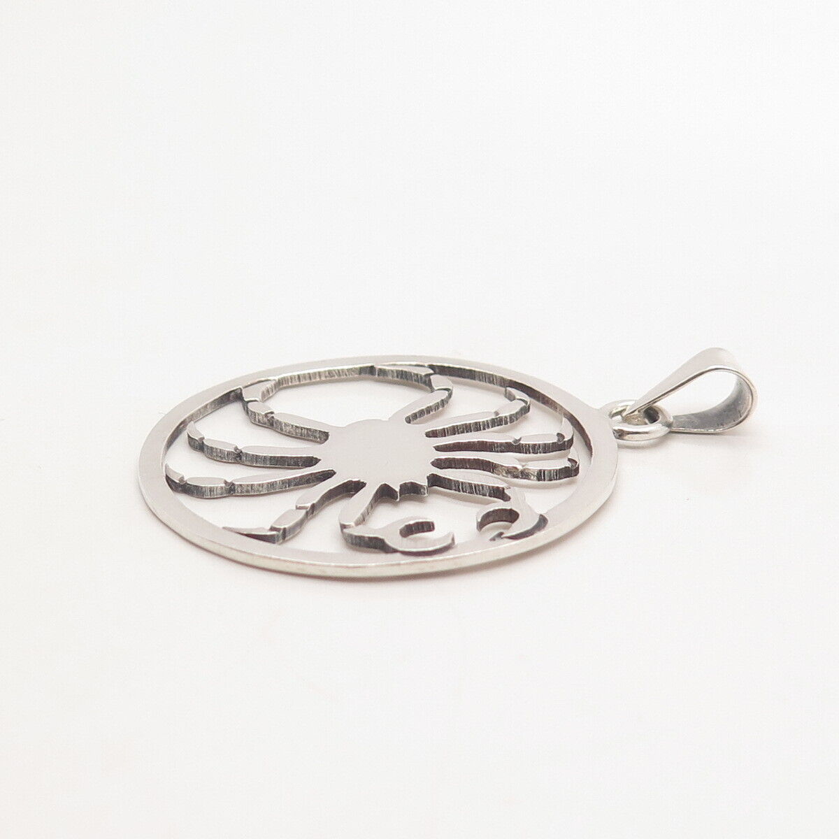 925 Sterling Silver Vintage Mexico "Cancer" Zodiac Sign Round Pendant