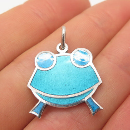 925 Sterling Silver Vintage Enamel Frog For Good Luck Pendant