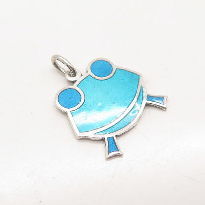 925 Sterling Silver Vintage Enamel Frog For Good Luck Pendant