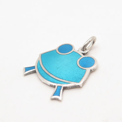 925 Sterling Silver Vintage Enamel Frog For Good Luck Pendant