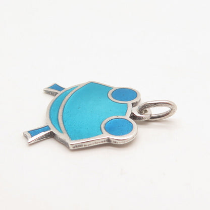 925 Sterling Silver Vintage Enamel Frog For Good Luck Pendant