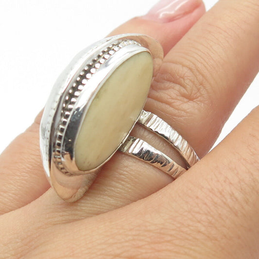 925 Sterling Silver Vintage Real Shell Modernist Ring Size 6.75