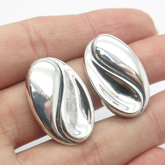 925 Sterling Silver Vintage Ribbed Oval Clip On Earrings