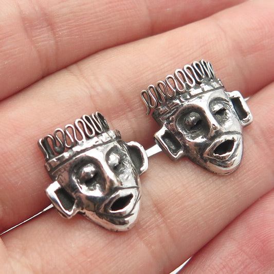 925 Sterling Silver Vintage Aztec Warrior Face Chain Cufflinks