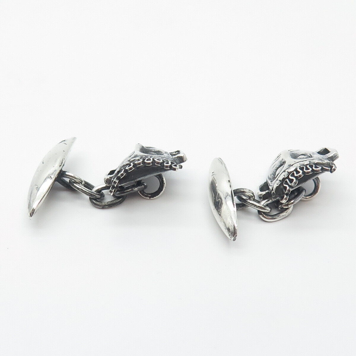 925 Sterling Silver Vintage Aztec Warrior Face Chain Cufflinks