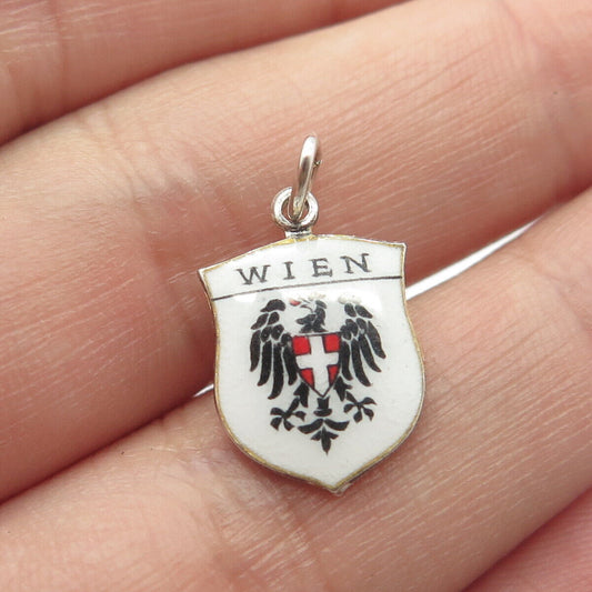 900 Silver Vintage Colorful Enamel "Wien" Coat of Arms Charm Pendant