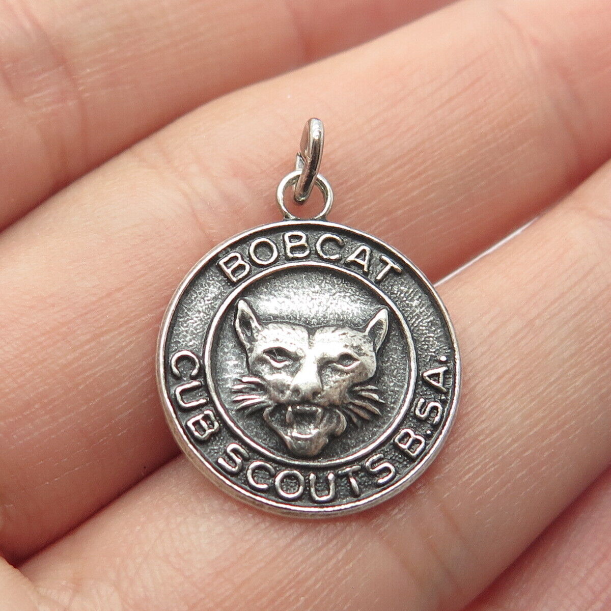 925 Sterling Silver Vintage "Bobcat Cub Scouts BSA" Charm Pendant