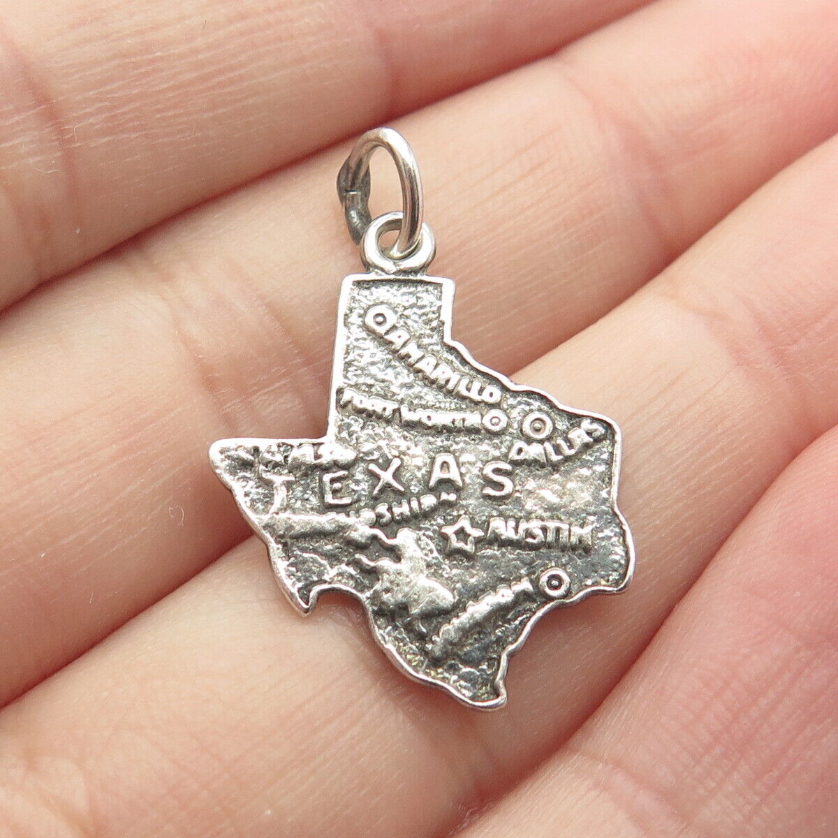 925 Sterling Silver Vintage "Texas" State Map Charm Pendant