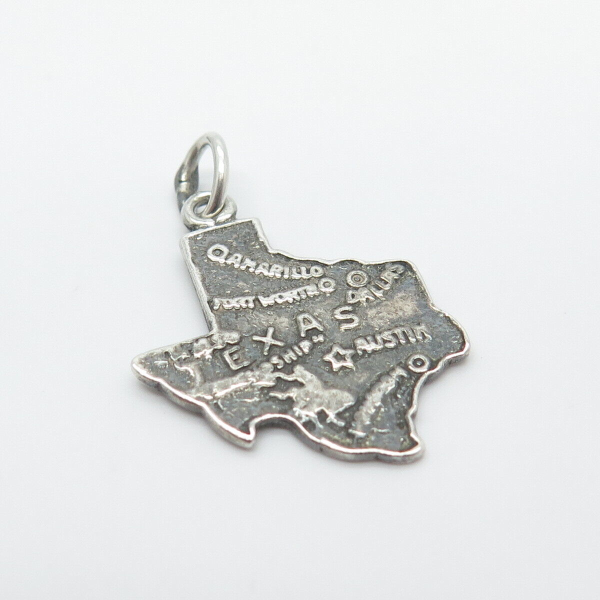 925 Sterling Silver Vintage "Texas" State Map Charm Pendant