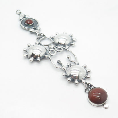 925 Sterling Silver Vintage Real Red Agate Gemstone Cross Pendant