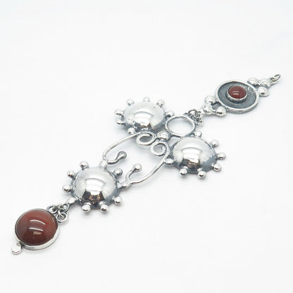 925 Sterling Silver Vintage Real Red Agate Gemstone Cross Pendant