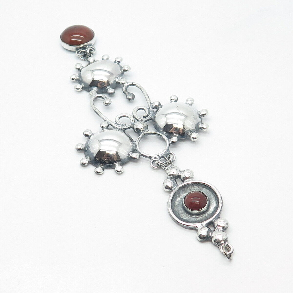 925 Sterling Silver Vintage Real Red Agate Gemstone Cross Pendant