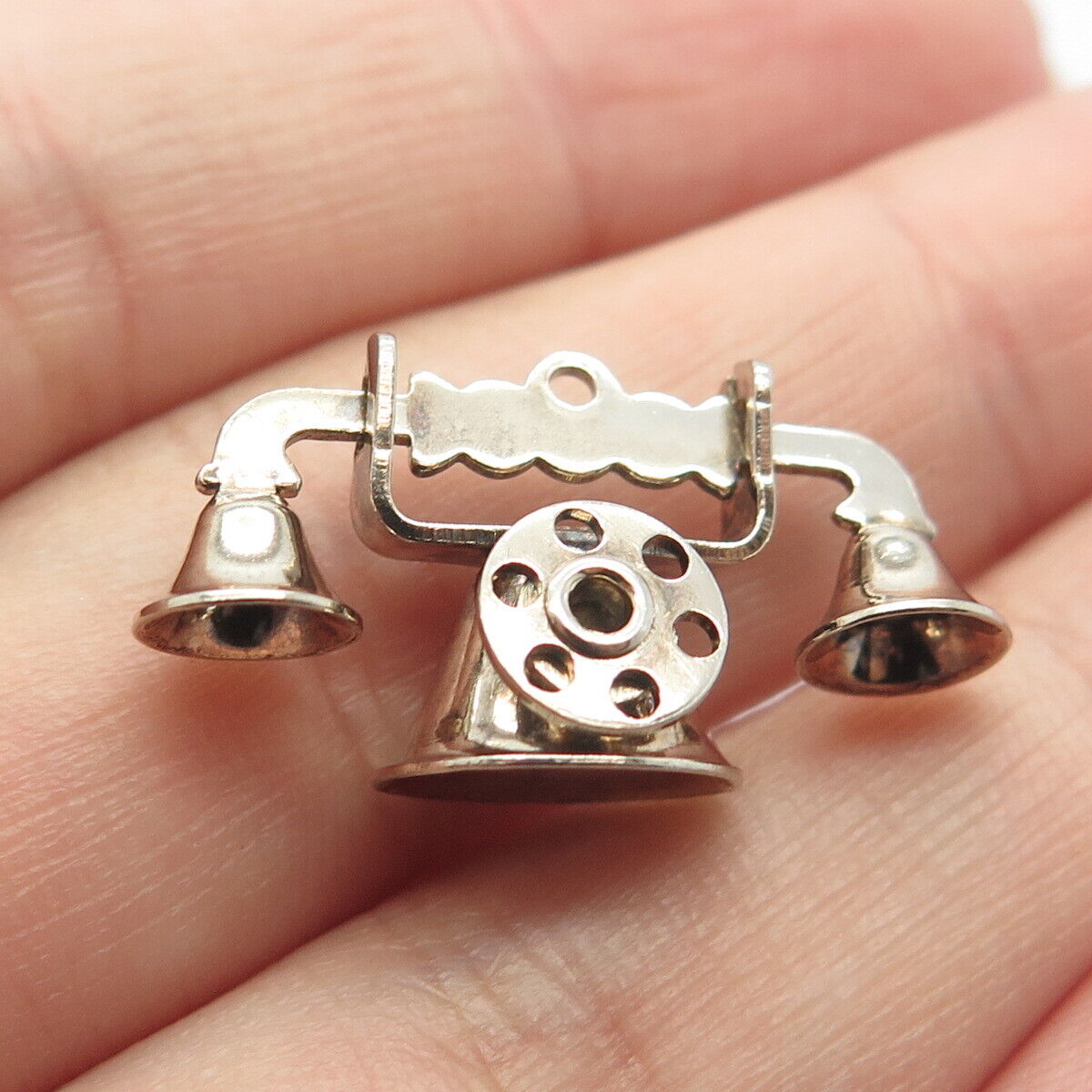 925 Sterling Silver Vintage P & B Old Telephone 3D Charm Pendant