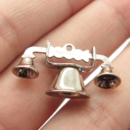 925 Sterling Silver Vintage P & B Old Telephone 3D Charm Pendant