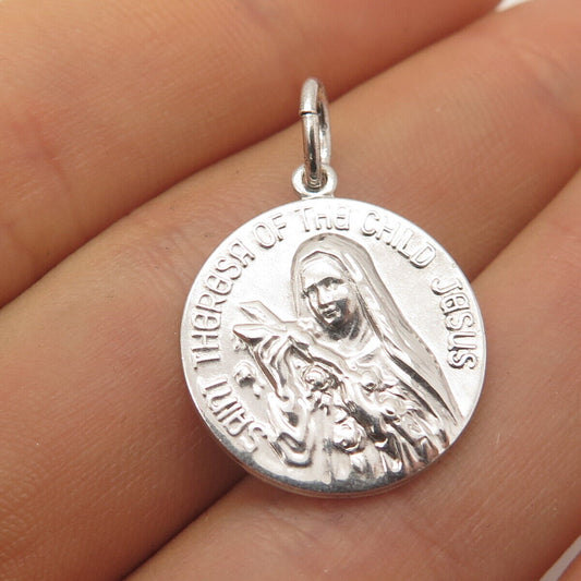 925 Sterling Silver Vintage St. Theresa Religious Charm Pendant