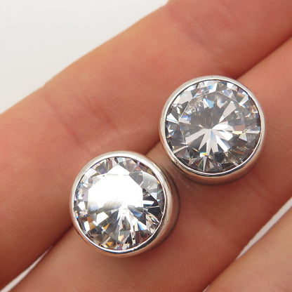 925 Sterling Silver C Z Round Stud Earrings