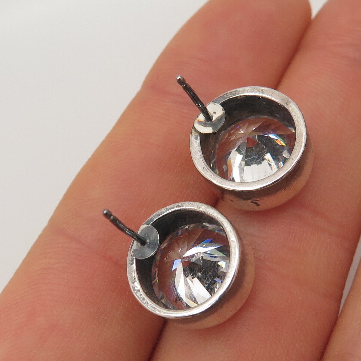 925 Sterling Silver C Z Round Stud Earrings