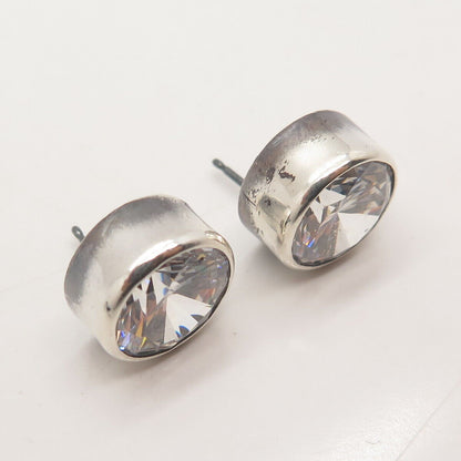 925 Sterling Silver C Z Round Stud Earrings