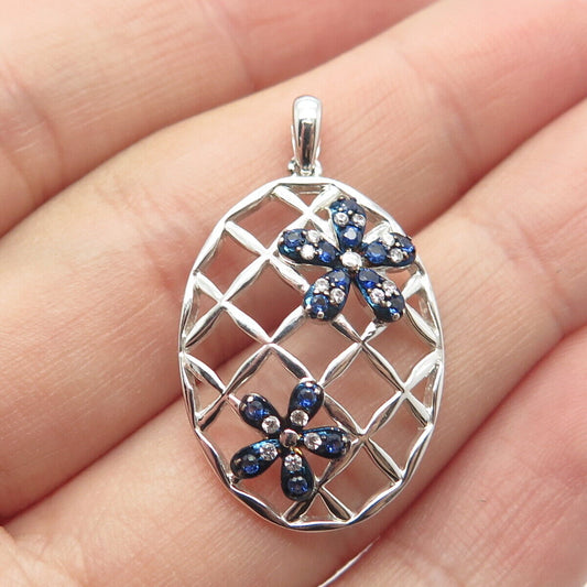 925 Sterling Silver Lab-Created Sapphire & C Z Cage Pendant